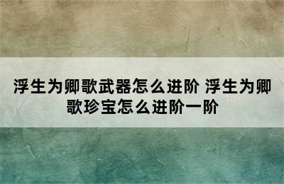 浮生为卿歌武器怎么进阶 浮生为卿歌珍宝怎么进阶一阶